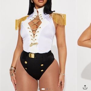 Fashion Nova White and Black Top with Gold Accents